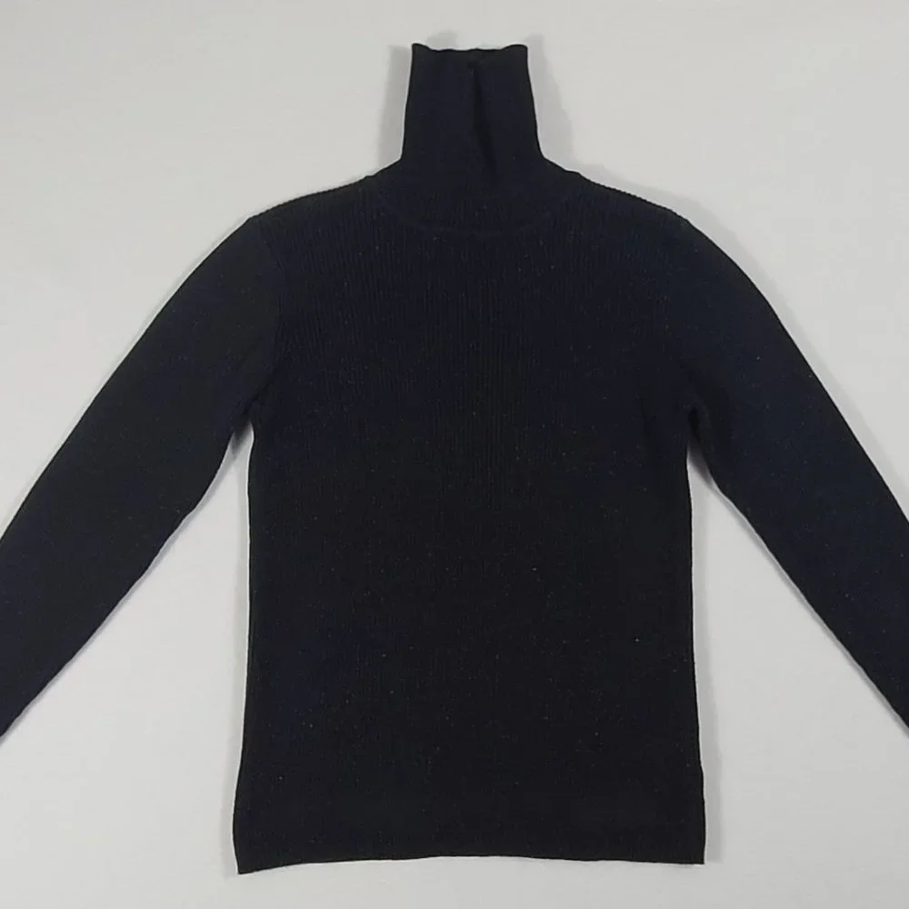 LIZ CLAIBORNE Turtleneck Black Sparkle Stretch Womens Medium Metallic Thread - Picture 2 of 9